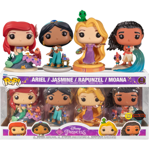 Disney Princess Ariel, Jasmine, Rapunzel & Moana 4 Pack GITD Funko Pop
