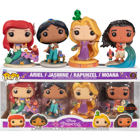 Disney Princess Ariel, Jasmine, Rapunzel & Moana 4 Pack GITD Funko Pop