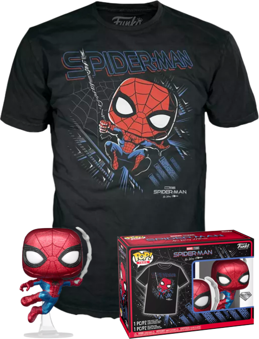 Marvel Spiderman No Way Home Swinging Spiderman Diamond Glitter Funko Pop & Tee Set #1160