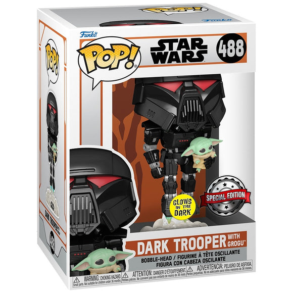 Star Wars The Mandalorian Dark Trooper with Grogu Glow in the Dark Funko Pop #488
