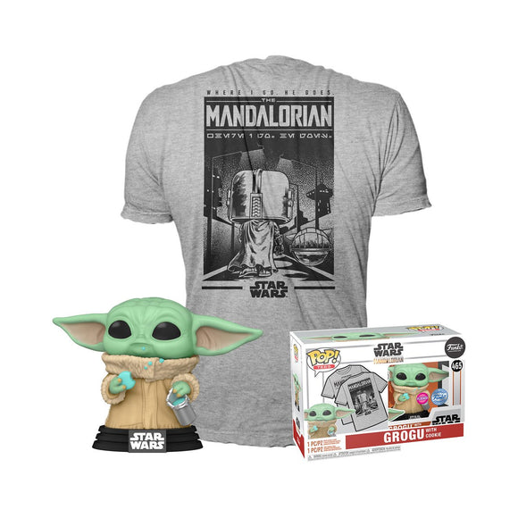 Star Wars The Mandalorian Flocked Grogu with Cookies Funko Pop & Tee Set #465